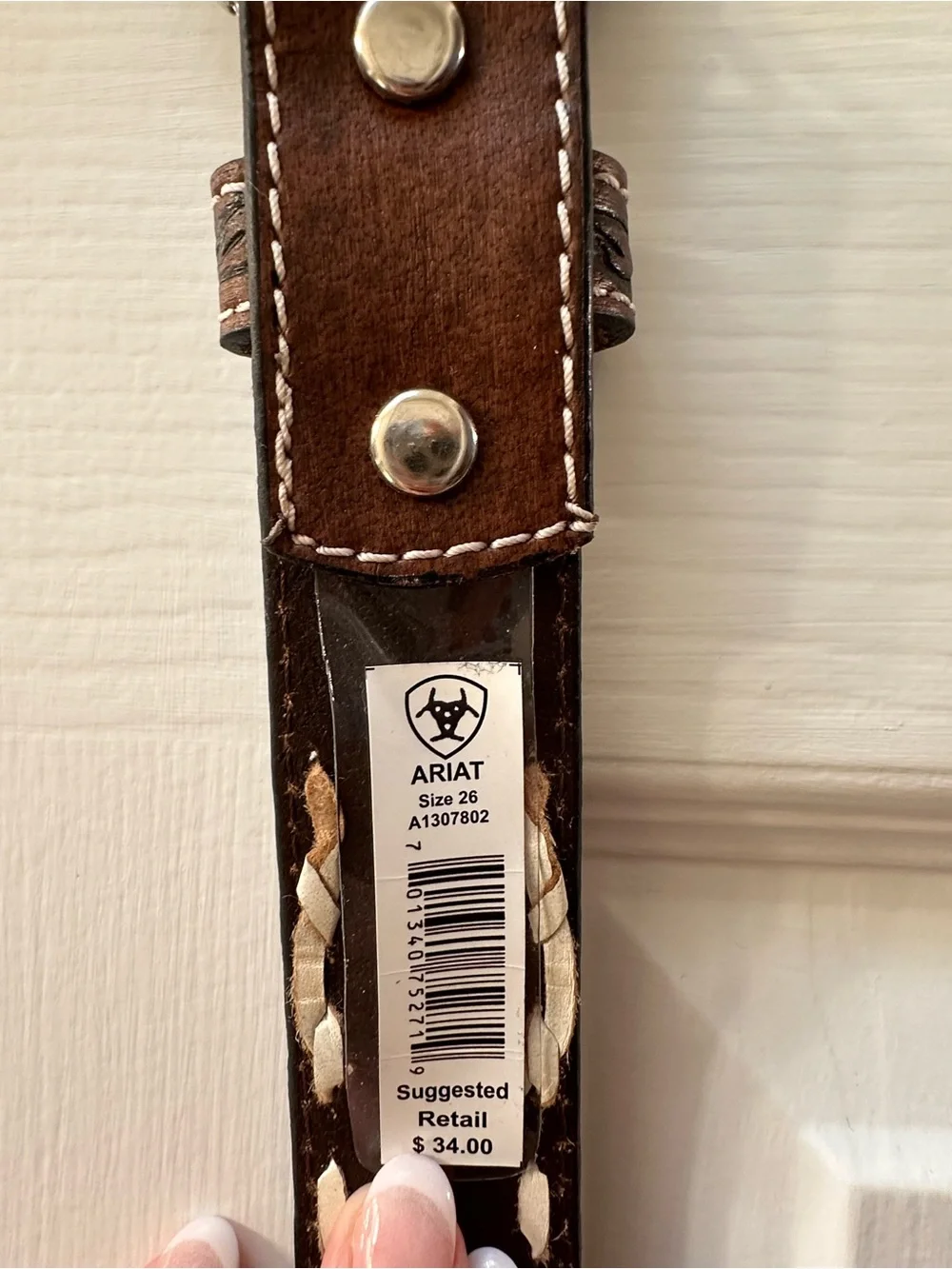 Ariat Brown Braided Leather Belt with Cream Stitching